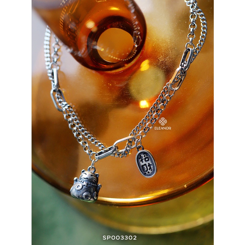 Lắc tay nữ Eleanor Accessories bạc 925 đúp viền đính charm mèo may mắn phụ kiện trang sức thời trang dễ thương