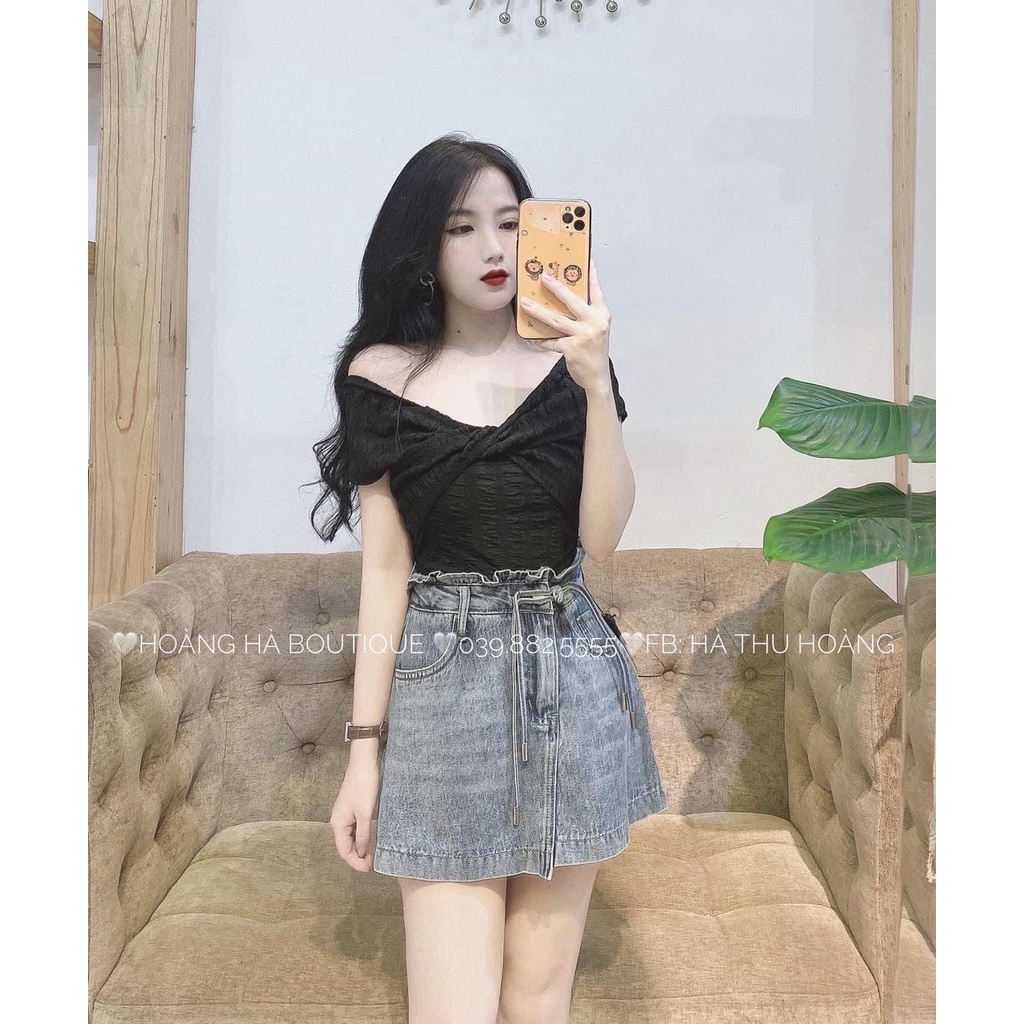 Áo trễ vai xốp xoắn chéo sexy