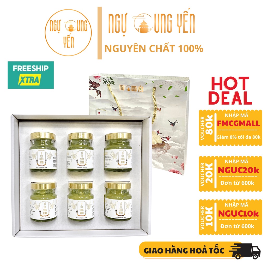 Set 6 hũ Tổ Yến Sào Chưng Sẵn Saffron 70ml- quà tặng,quà biếu tết