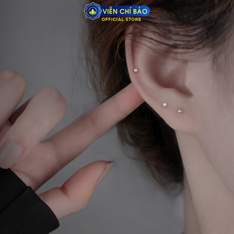 Bông tai bạc nữ nhỏ 2mm  khuyên bạc 925 thời trang phụ kiện trang sức nữ Viễn Chí Bảo B000061H B000145H