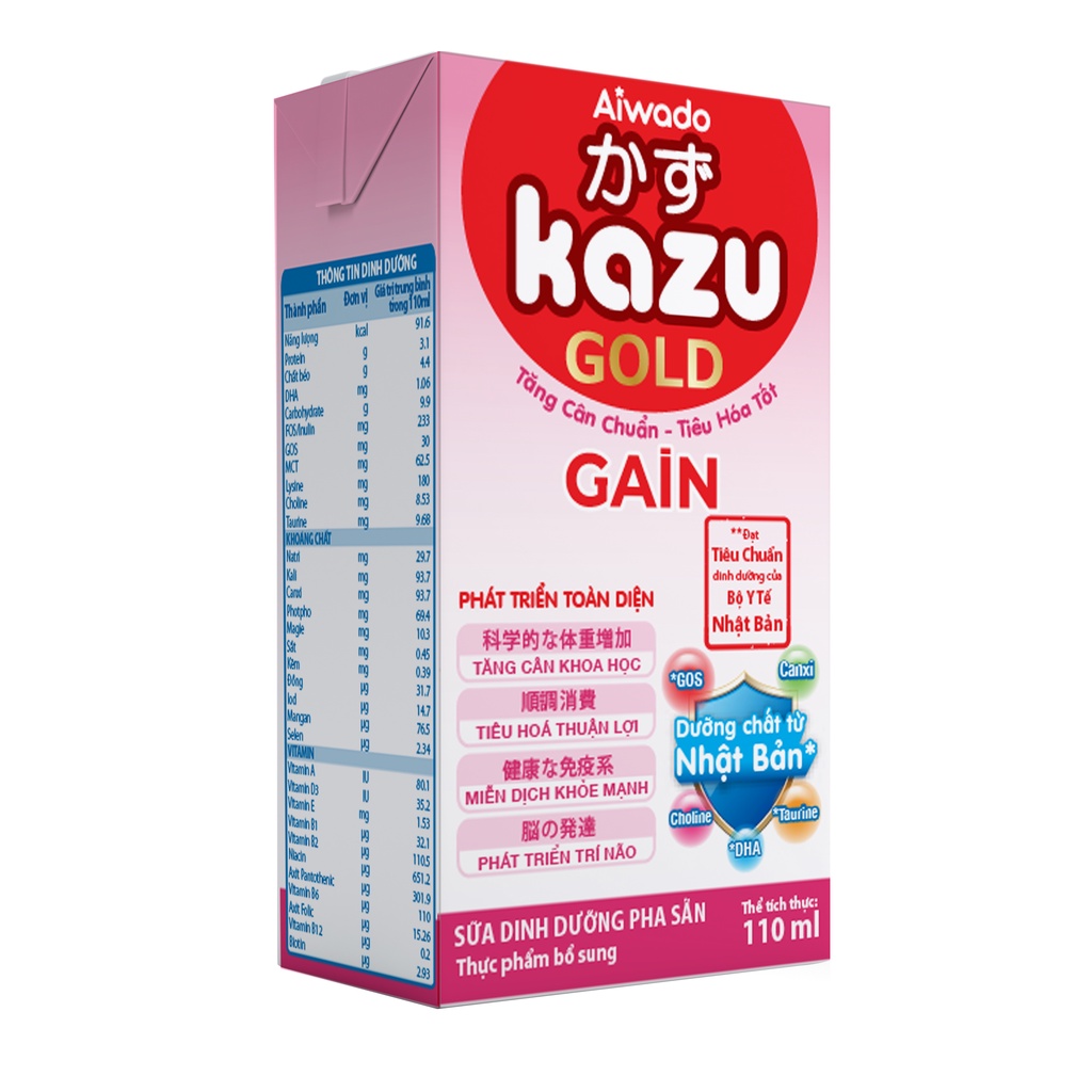 Sữa bột pha sẵn Aiwado Kazu Gain Gold thùng 48 hộp 110ml - SỮA MÁT TĂNG CÂN