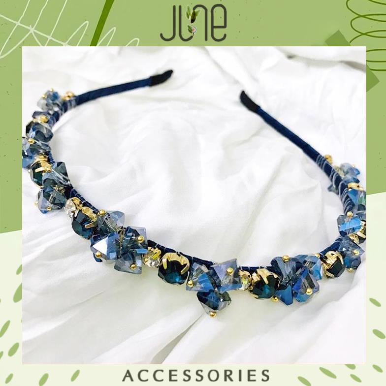 [FREESHIP] Băng Đô Bờm Cài Tóc Đính Đá xanh Dương Phong Cách Hàn Quốc Tiểu Thư Sang Chảnh, June accessories
