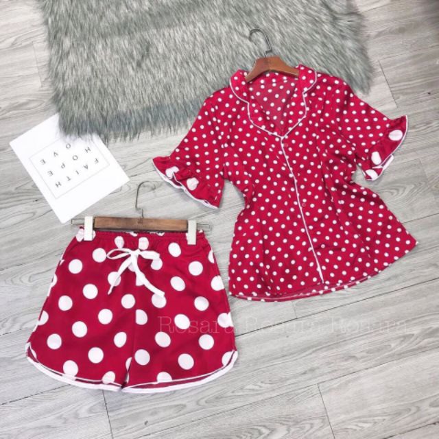 Đồ ngủ pijama lụa cao cấp chấm bi | BigBuy360 - bigbuy360.vn