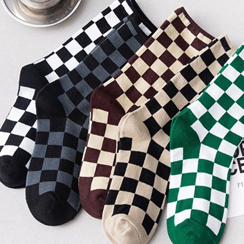 Vớ cotton họa tiết sọc caro phong cách Harajuku Hàn Quốc thời trang cho nam và nữ