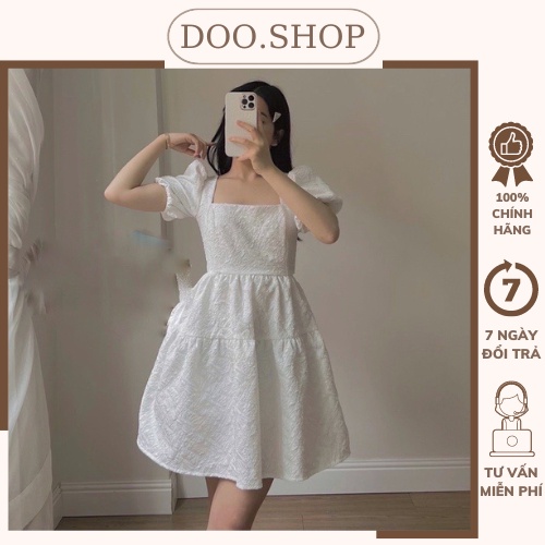 Váy Babydoll cổ vuông tay bồng Đầm công chúa hở eo tay ngắn bồng cách điệu Kiều One Shop