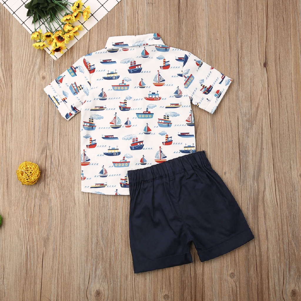 Set áo thun ngắn tay in hình thuyền buồm + quần ngắn thời trang cho bé trai