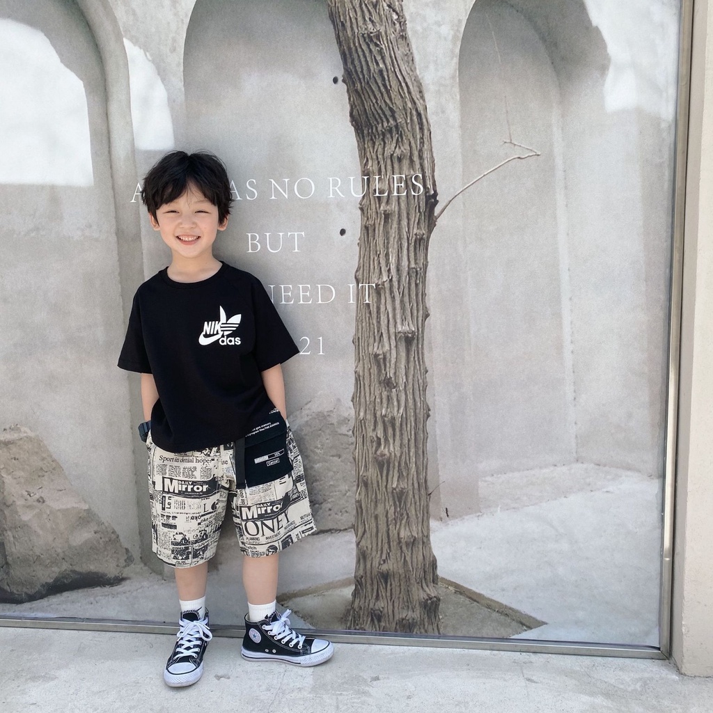 QB219- Quần short bé trai họa tiết báo in sz 90-150, quần đùi cho bé thời trang