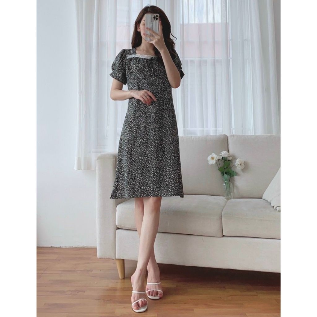 Váy bầu thời trang thiết kế M344 chất lụa hoa freesize từ 45 đến 70kg