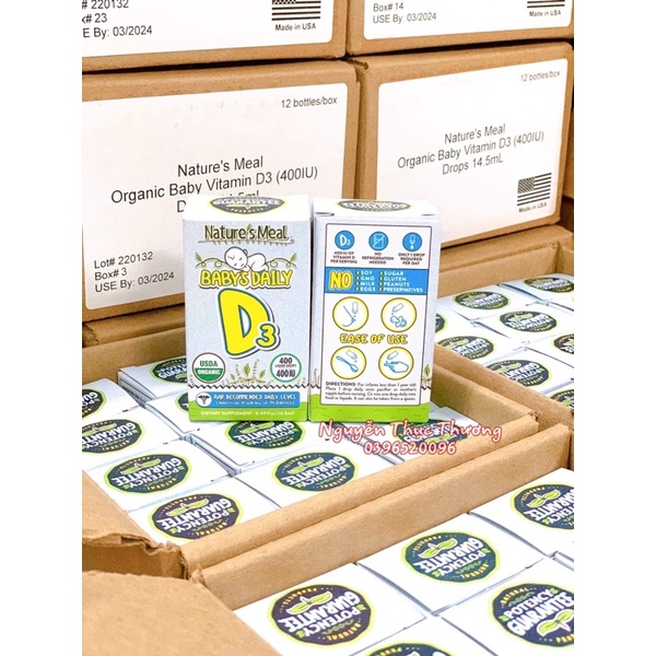 Vitamin D3 Nature Meal Mỹ hữu cơ thuần chay cho bé dị ứng đạm bò từ sơ sinh trở lên 14.5ml