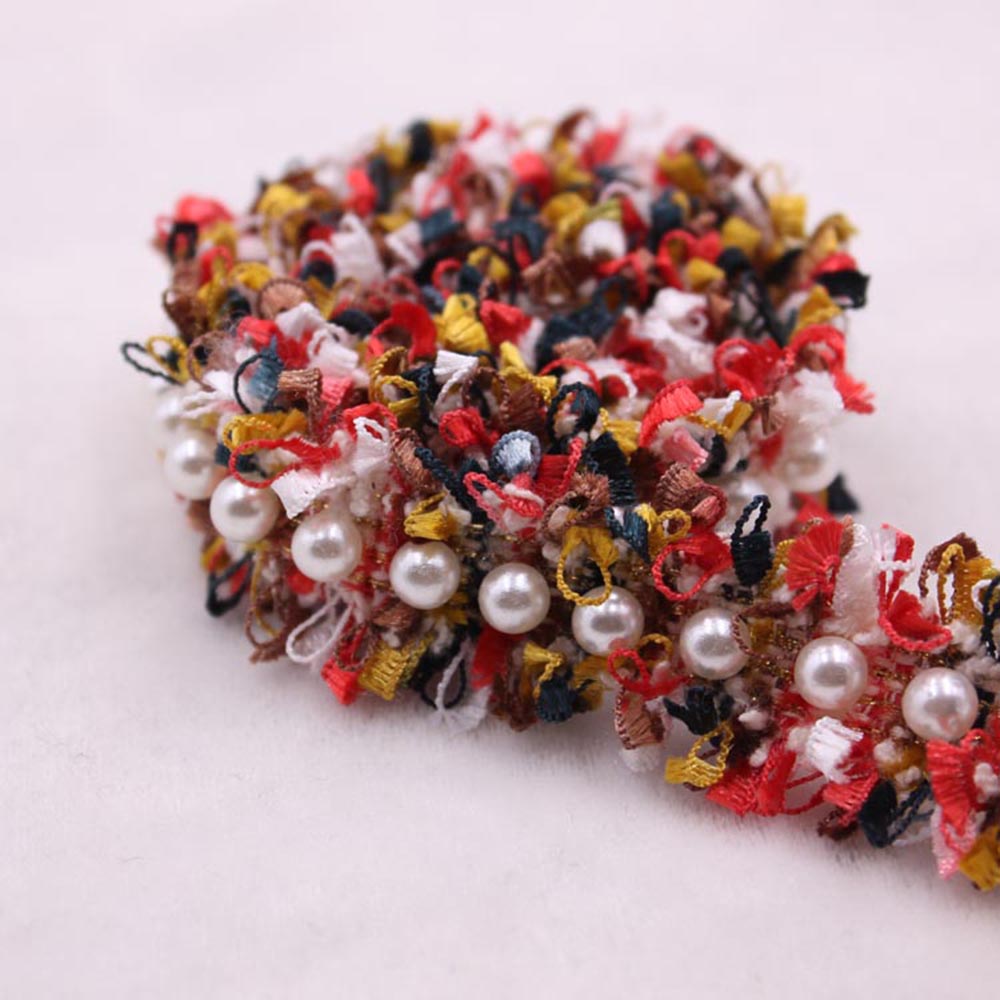 Cuộn dây ren đính hạt ngọc trai nhân tạo phong cách vintage dài 1 yard dành cho trang trí