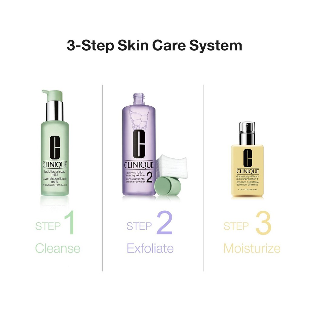 Set 3 sample Dưỡng Da Clinique 3-Step System For Dry Combination Skins.