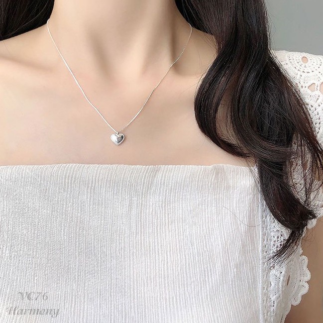 Dây chuyền bạc vòng cổ nữ 925 cao cấp mặt trái tim nhỏ nhắn nữ tính, sang chảnh Silver Heart | HARMONY ACCESSORIES VC76