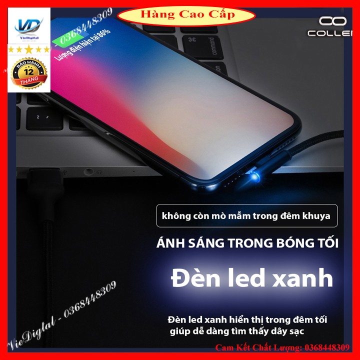 Cáp Sạc Nhanh IPhone chuyên dụng gaming đầu ngang có đèn led ,bọc dây dù Chống Đứt Gãy [ Bảo hành 6 tháng ]