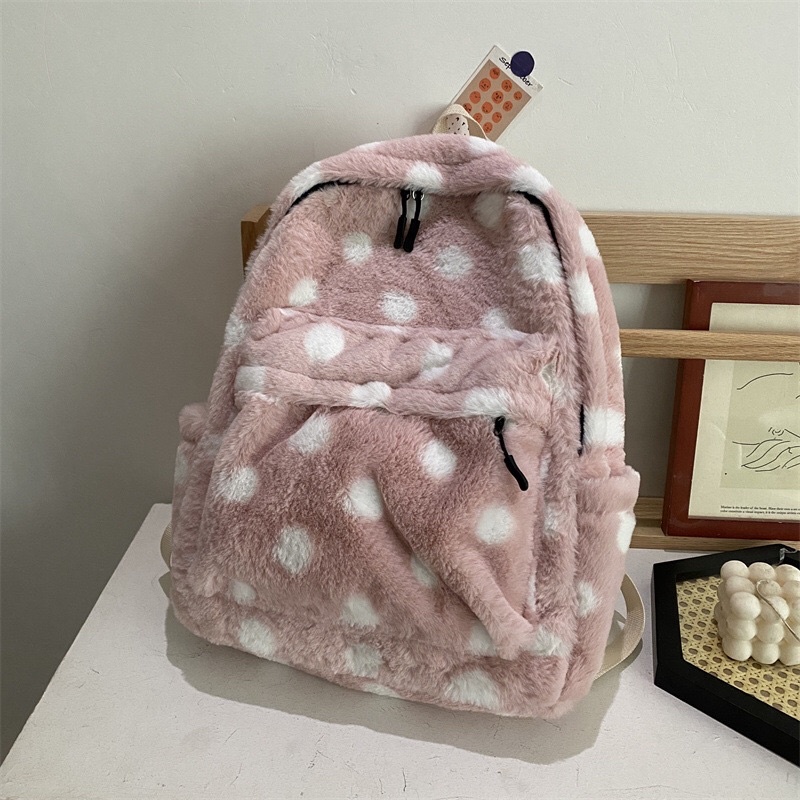 Balo lông thỏ hoạ tiết chấm bi trẻ trung