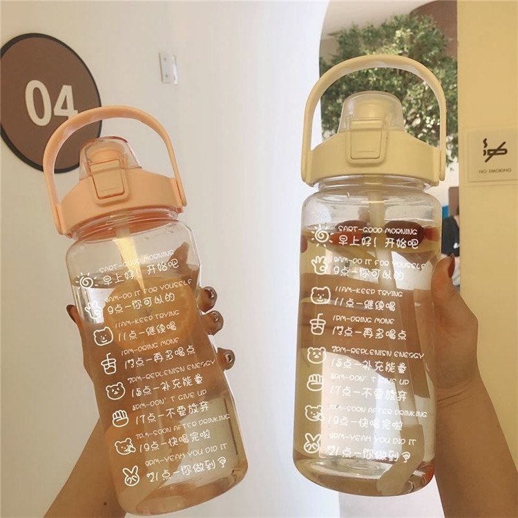 Bình Nước 1500ml Cao Cấp, Chia Vạch Khung Giờ,Bình Nước Thể Thao Có Ống Hút &amp; Sticker Tặng Kèm ,Bình Nước TMBOOKS