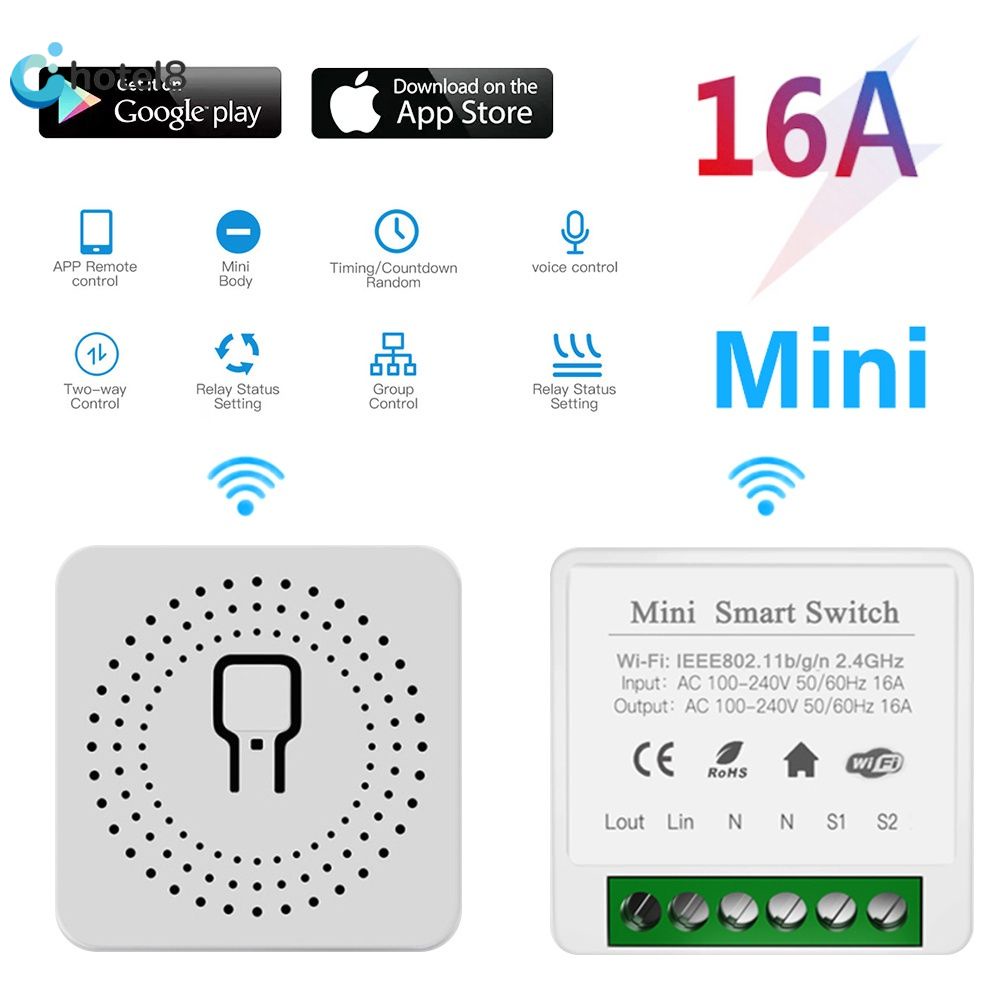 ⏩16A Mini Tuya Wifi Thông Minh Chuyển Đổi Supporte 2-cách điều khiển Hẹn Giờ Không Dây Thiết Bị Chuyển Mạch Thông Minh Tự Động Hóa Nhà Tương Thích Với Alexa/Google Nhà Điều Khiển Bằng Giọng Nói