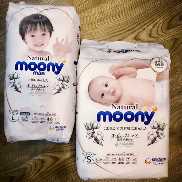 Tã bỉm MOONY NATURAL Nội Địa Nhật dán NB63/ S58/ M46/ L38/ XL32