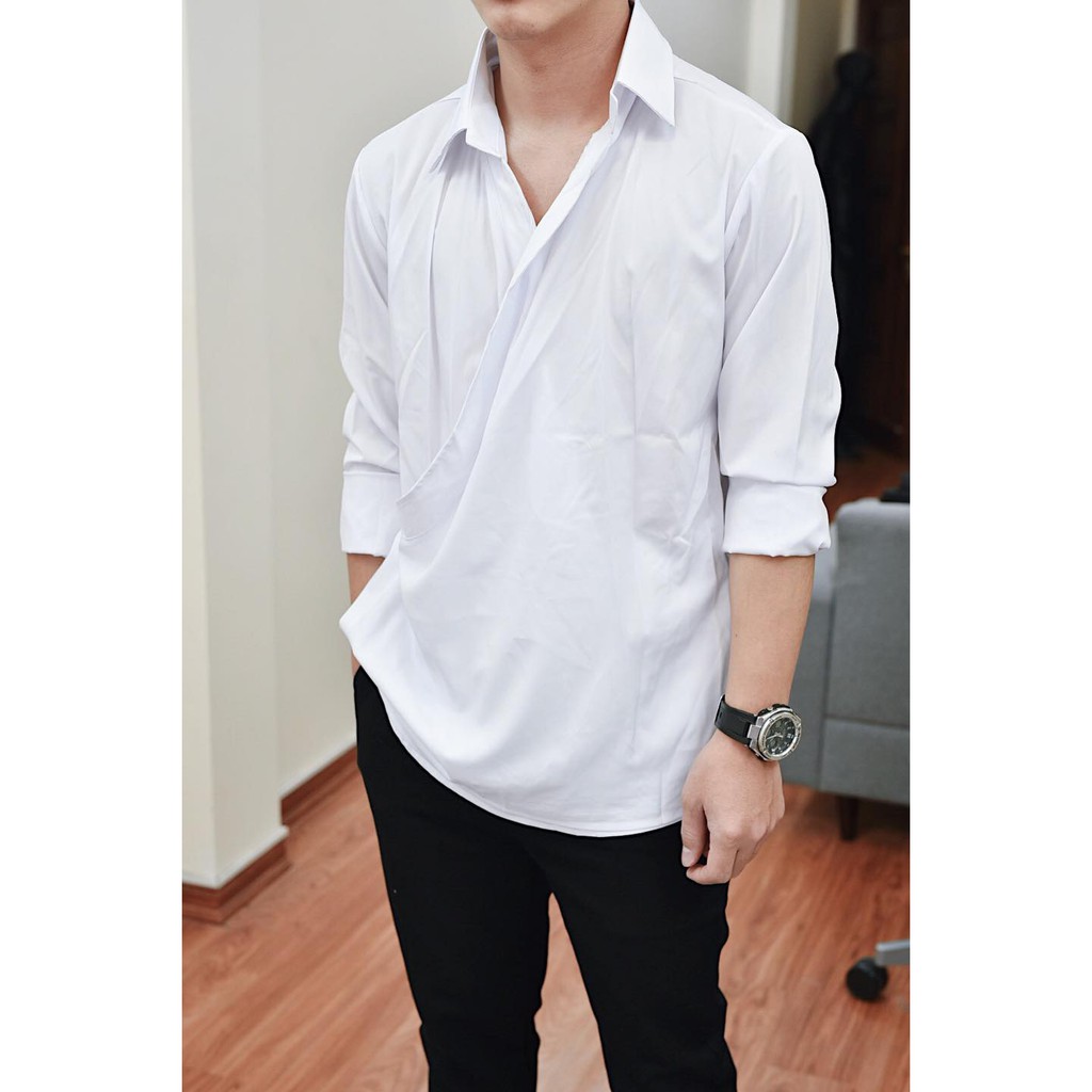 Áo Sơ mi Kimono trắng đen cách tân Phong cách Hàn quốc