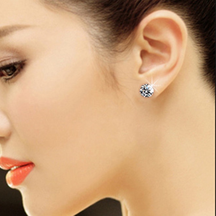 ❅Bông tai zircon bốn móng bằng bạc nguyên chất s925 quà tặng thời trang phụ kiện xuyên biên giới thạch anh tím sức nhỏ t