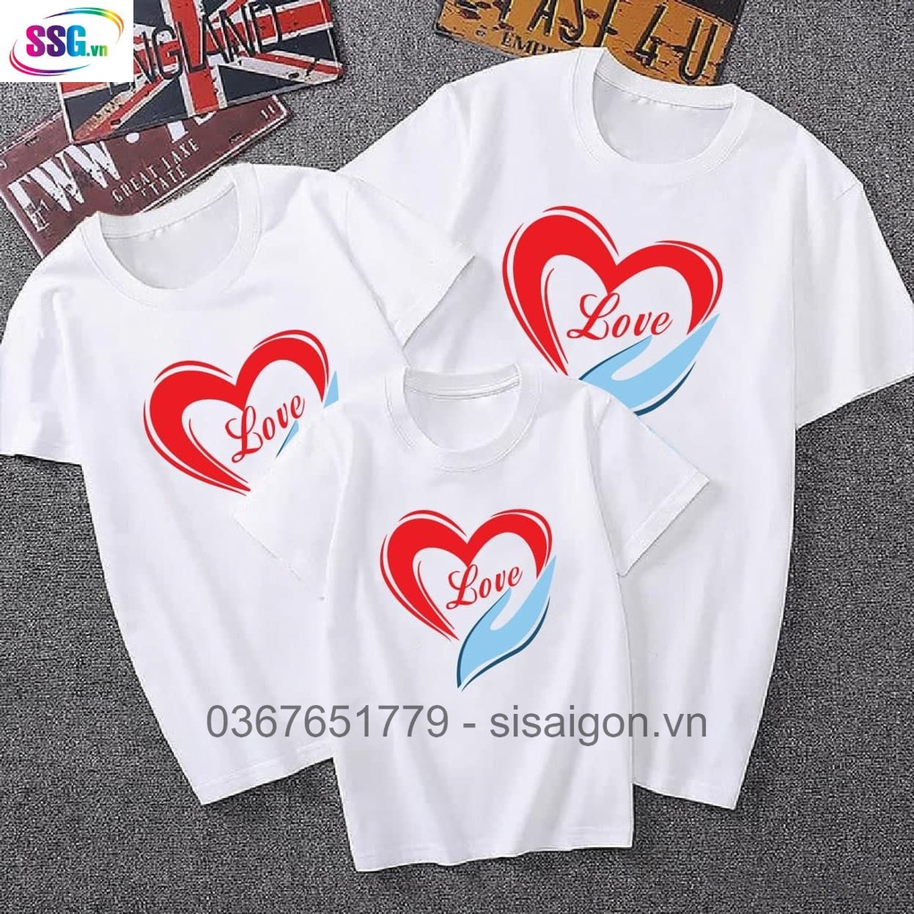 Áo thun nam nữ - áo gia đình in chữ LOVE bàn tay , chất đẹp mềm mịn thoáng mát