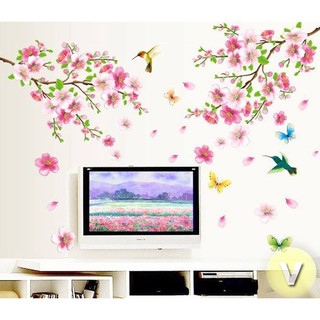 Decal dán tường Hoa đào chim én