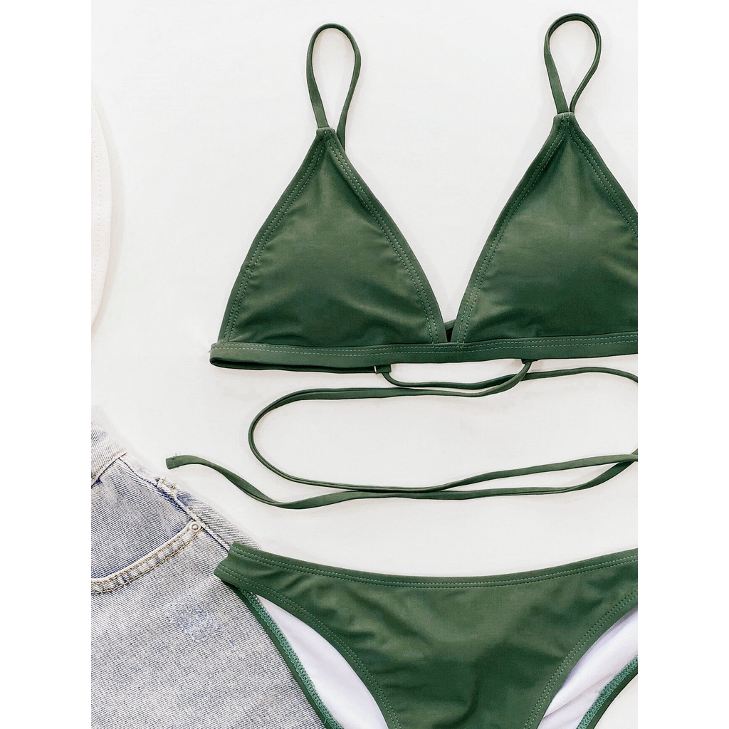 Bộ Bikini Màu Xanh Cổ Chữ V Lưng Cao Trẻ Trung Quyến Rũ Dành Cho Nữ