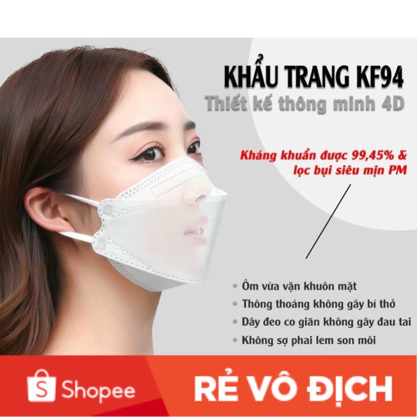 Khẩu Trang KF94  4D Mask Kháng Khuẩn 4 Lớp Chống Giọt Băn Bụi Mịn Ôm Sát Khuôn Mặt Công Nghệ Dập Hàn Quốc
