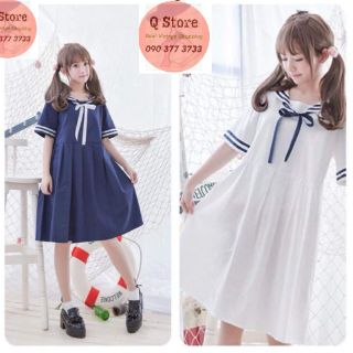 Đầm Babydoll thủy thủ cổ nơ