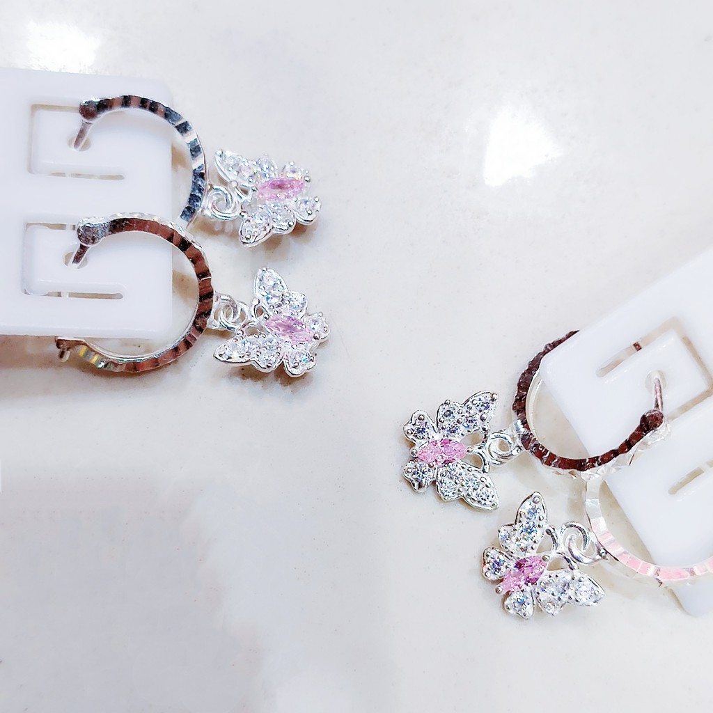 Bông tai bạc ta hình cánh bướm đính đá nhỏ_ van jw