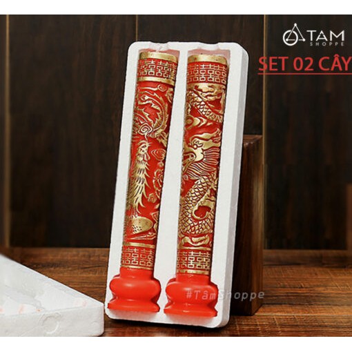 Set 02 cây đèn cầy đám cưới long phụng