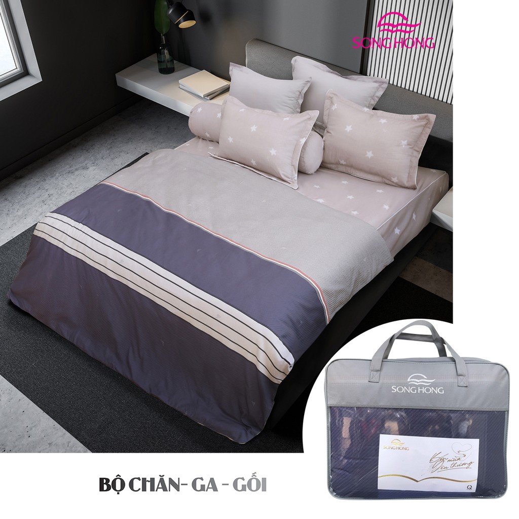 Bộ chăn ga gối Sông Hồng chất cotton mã BC20 002, hàng chần