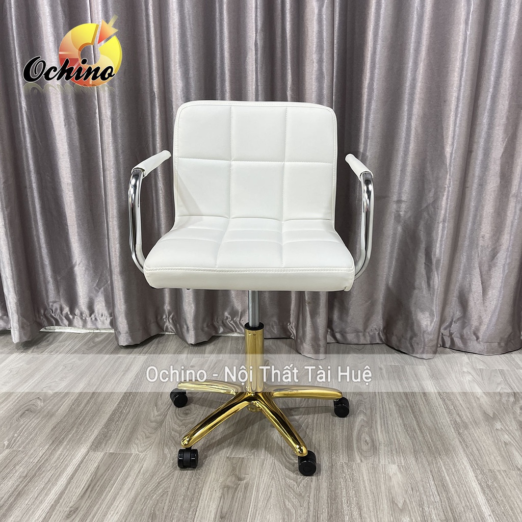 Ghế Xoay Văn Phòng, Ghế Trang Điểm Cá Nhân Mẫu Vịn Tay Inox Bọc Da Chân Vàng Sao Cao Cấp ( Có Sẵn)