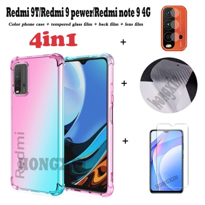 Ốp Điện Thoại Kính Cường Lực + Miếng Dán Màn Hình HD 4 Trong 1 Cho Xiaomi Redmi 9T 9 Redmi Note 9 4G