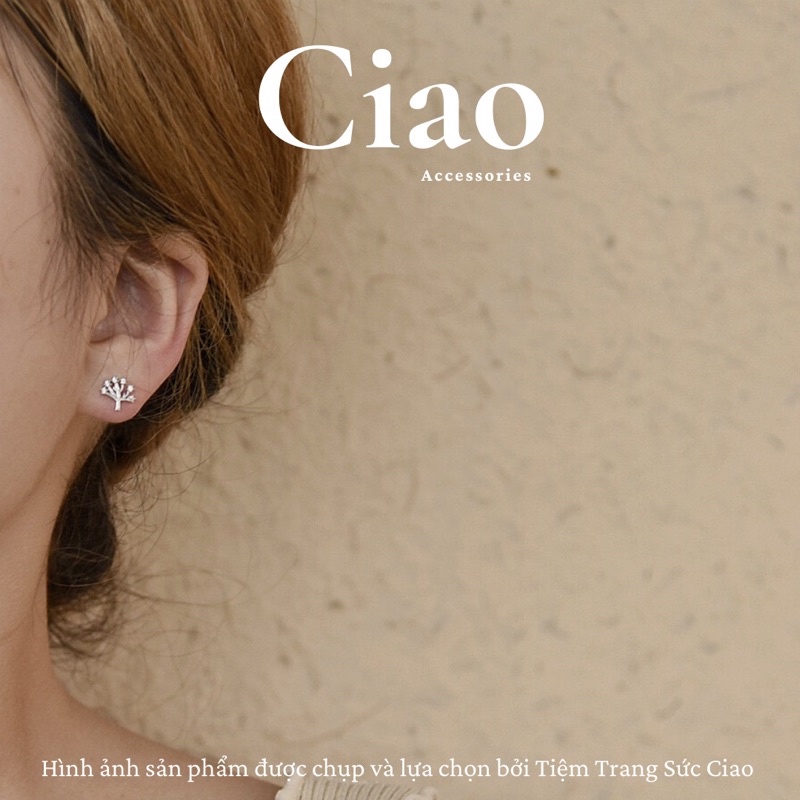 [HỎA TỐC 1H] Khuyên tai/ Bông tai mạ bạc S925 thiết kế hình cây đính đá phong cách Lucky Tree Ciao