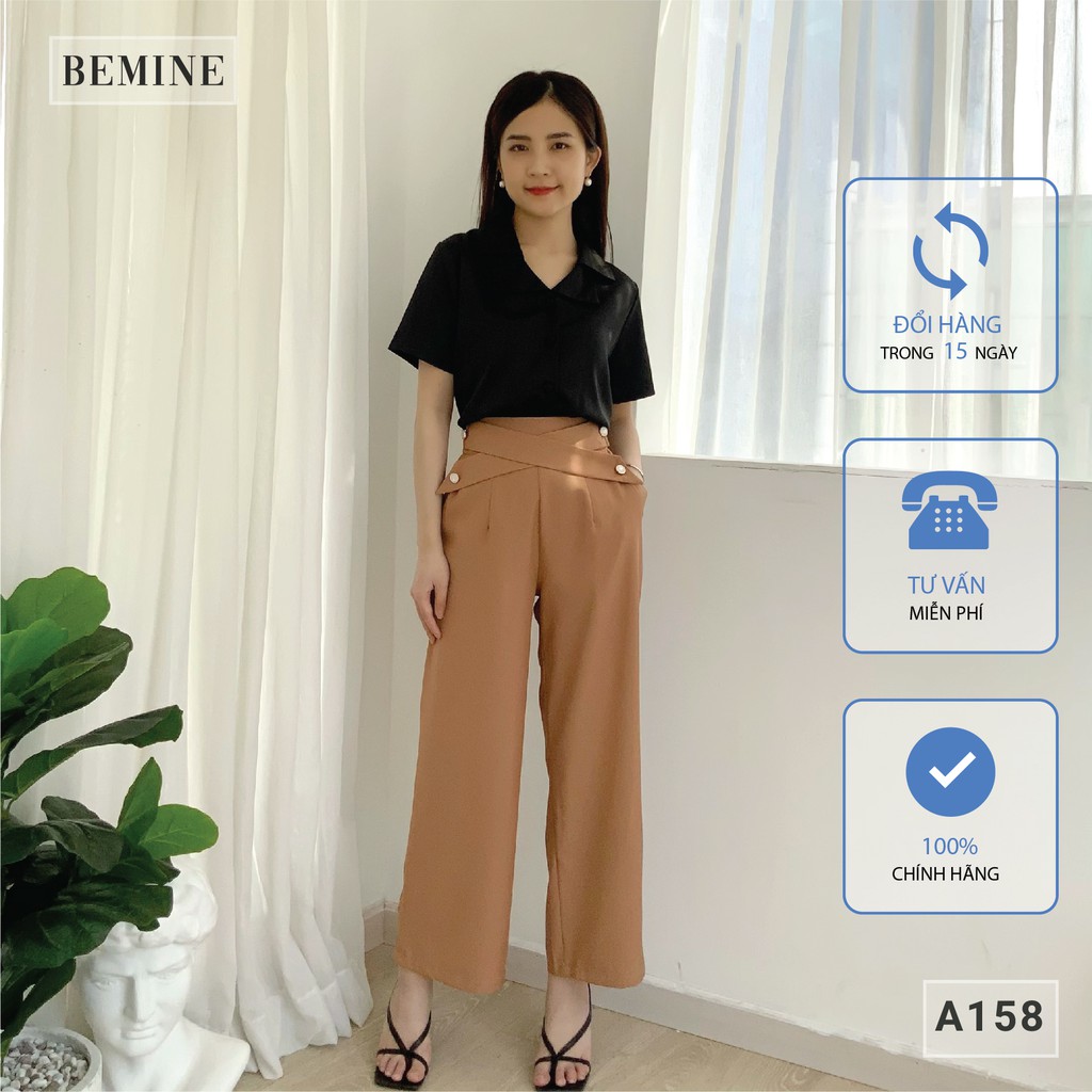 Áo sơ mi công sở nữ cổ tim 2 lá tay ngắn BEMINE A158ĐEN | BigBuy360 - bigbuy360.vn