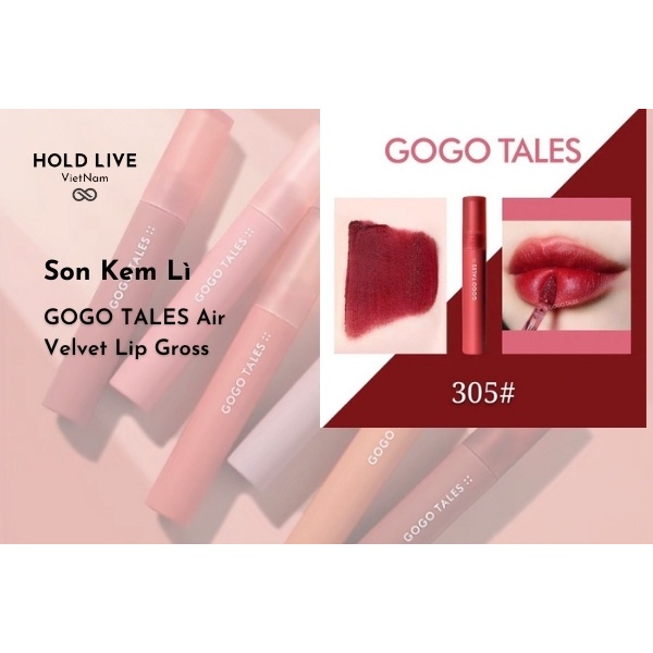 [ Son nội địa trung] Son kem lì Gogo tales air velvet Lip Gloss GT163, mềm mịn lâu trôi, cam kết chính hãng