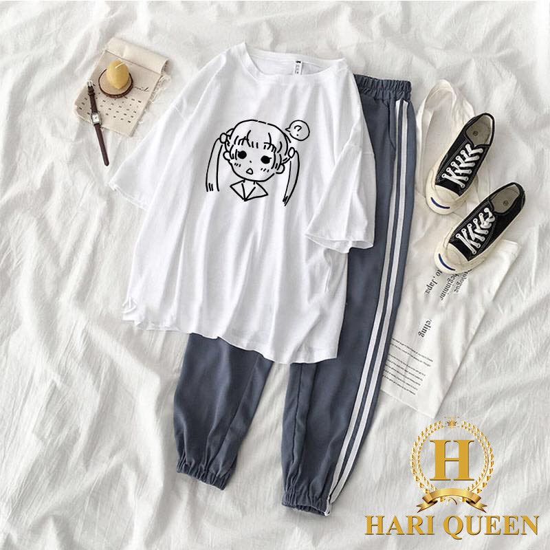 [FREE SHIP ĐƠN TỪ 50K] Sét áo cô bé hỏi chấm + quần 2 sọc chun HARI0520 1