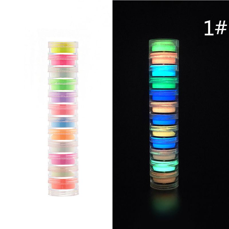 Bột dạ quang 12 màu dùng trang trí móng tay