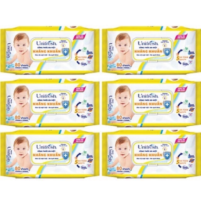 (24 gói) khăn ướt Unifresh 80 tờ màu xanh , vàng