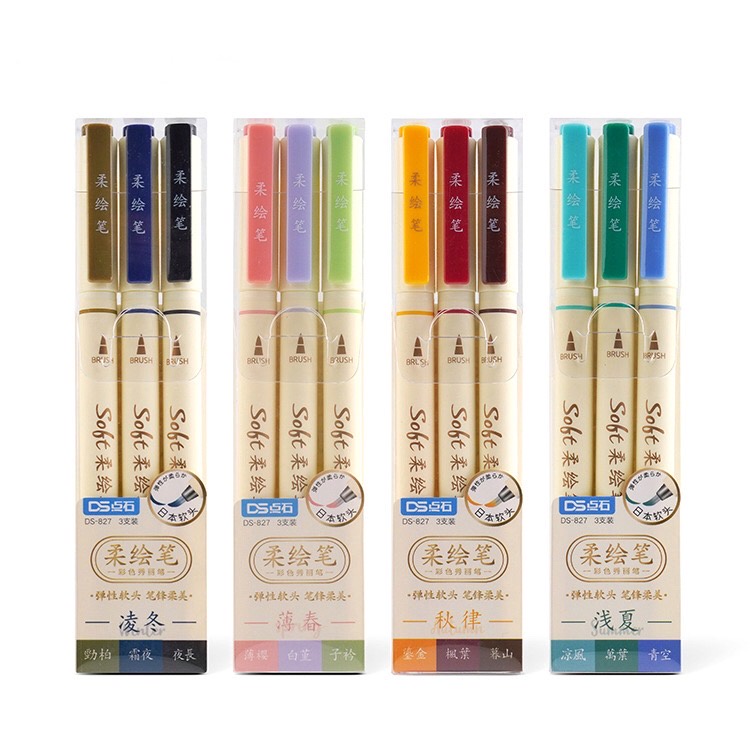 Set 3 cây bút Soft Brush Sign Pen viết calligraphy, hán tự, tiêu đề bài học