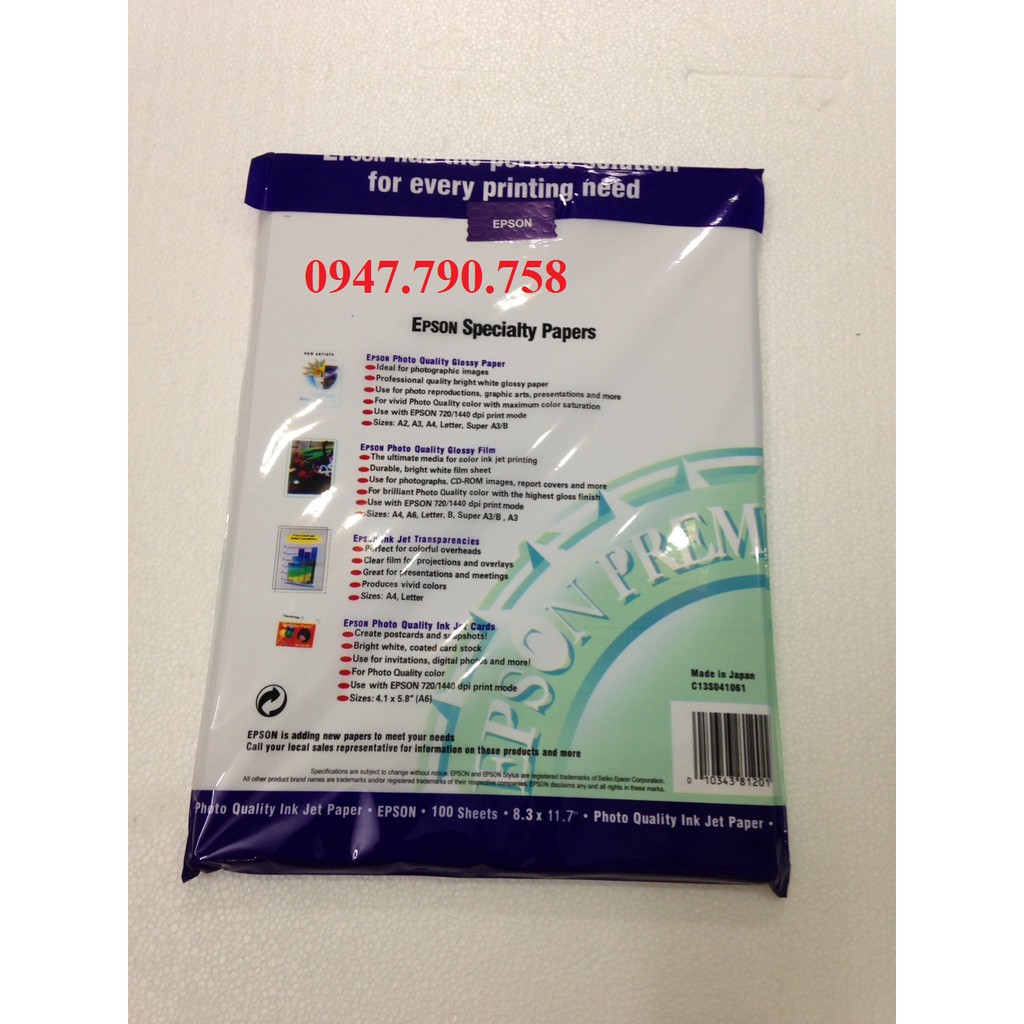 100 TỜ Giấy in màu Epson A4 ĐL130gsm - Giấy in phun - Giấy in ảnh