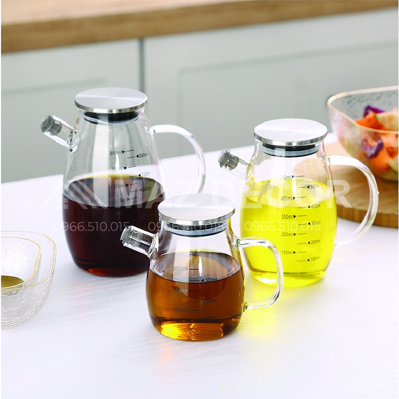 Bình đựng mắm dầu ăn gia vị chia vạch dung tích 350ml có nắp đậy inox đệm silicon