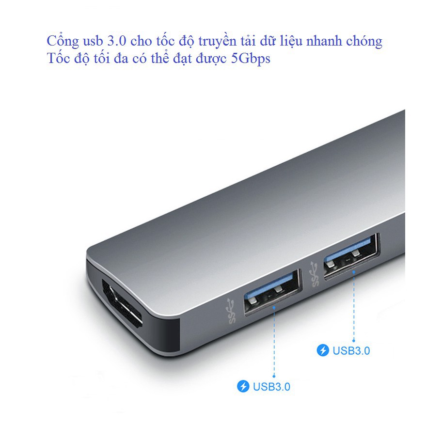 Hub USB Type C cho Macbook 1 ra 6 hỗ trợ truyền tải dữ liệu 3.0 và xuất video 4K HDMI - Gia dụng SG