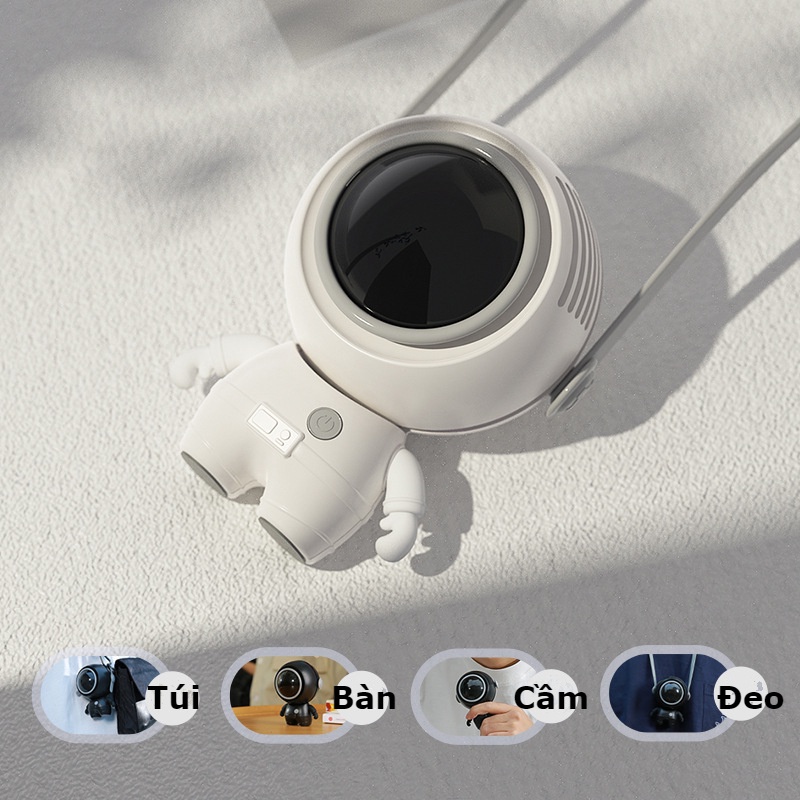 Quạt mini đeo cổ tích điện không cánh USB / Quạt mini để bàn cầm tay phi hành gia nhỏ gọn dung lượng pin cao, 3 tốc độ