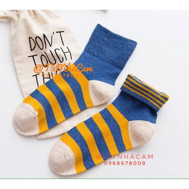 TẤT CAO CỔ NỮ VỚ CAO CỔ NAM Tất sọc khoang 5 màu CAM CAM VINTAGE