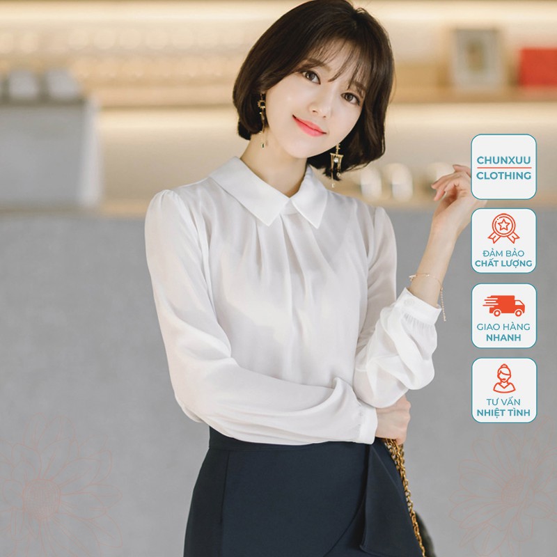 Áo sơ mi nữ trắng công sở Chunxuu, thiết kế nhẹ nhàng thanh lịch - XU13