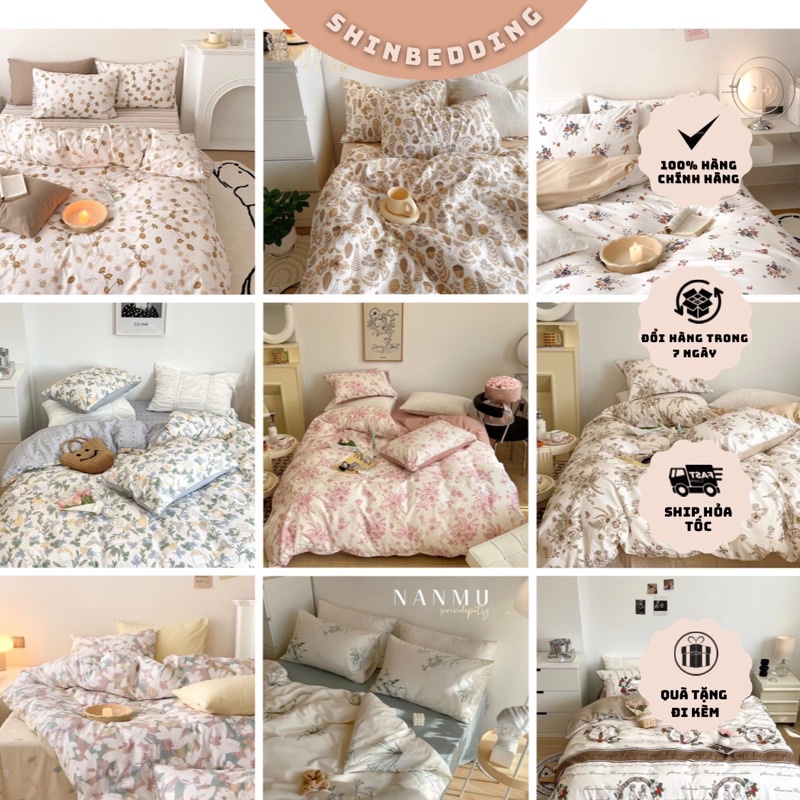 Set Bộ Vỏ Chăn Ga Gối Cotton Living Hoa Nhí Chất Cotton Thoáng Mát - Nhiêu Hoạ Tiệt( shinbedding)