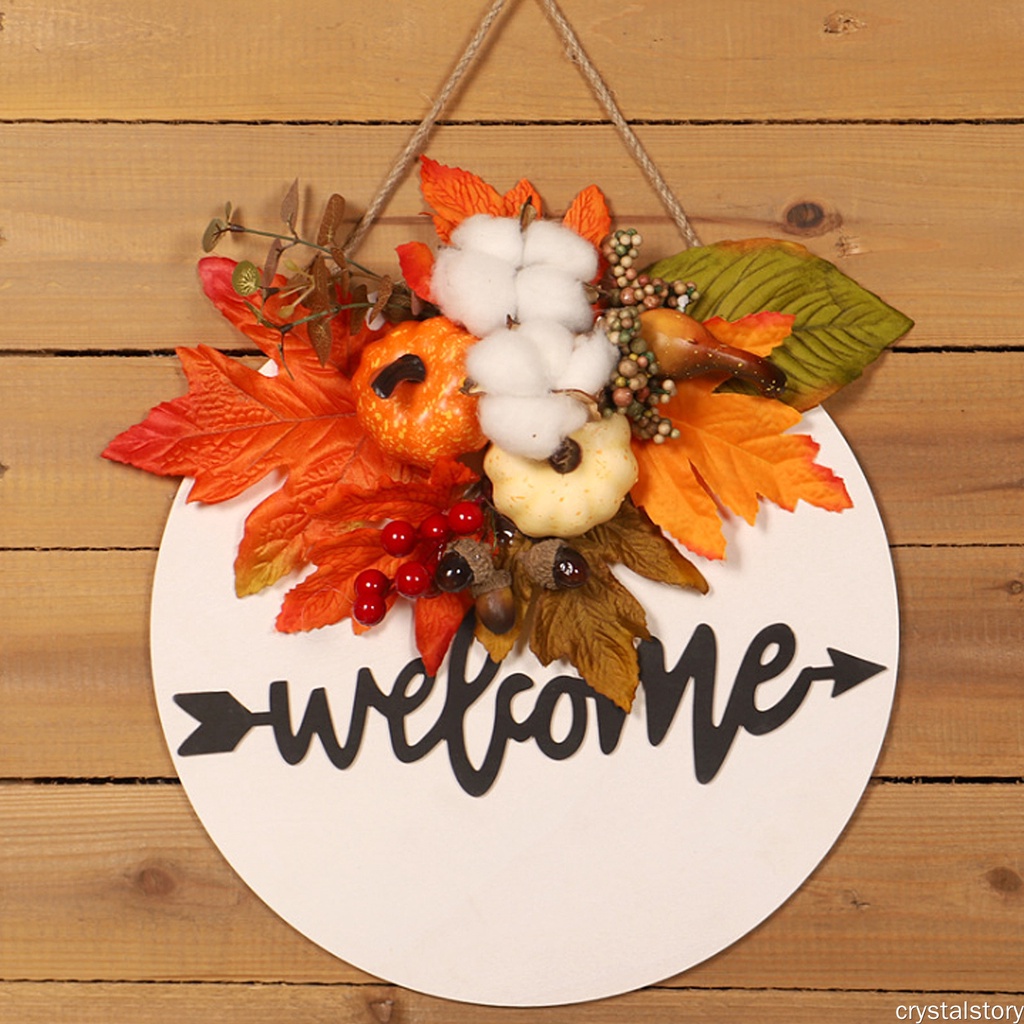 🍁Maple Leaf Decoration Wooden Hanging Signs Plaques Thanksgiving Pumpkin Kapok Home And Party Foam Spun Cloth White Composite Board For Friendship🌾