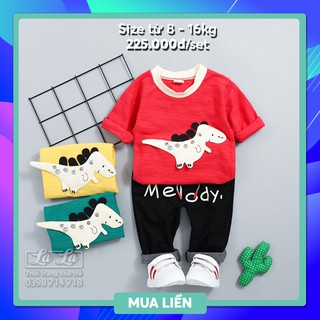 Thời trang quần áo trẻ em bé con trai bộ SET ÁO THUN DẬP SỌC NỔI KHỦNG LONG CHO BÉ TRAI xanh đỏ vàng 12 1 2 3 4 TUỔI