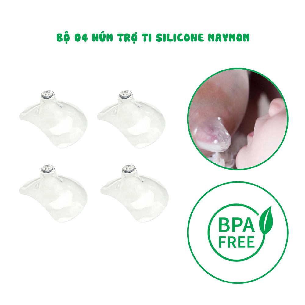 Set 04 Núm Trợ Ti Chính Hãng Maymom, Mới 100% Chất Liệu Silicon Cao Cấp Siêu Mềm An Toàn Cho Mẹ & Bé